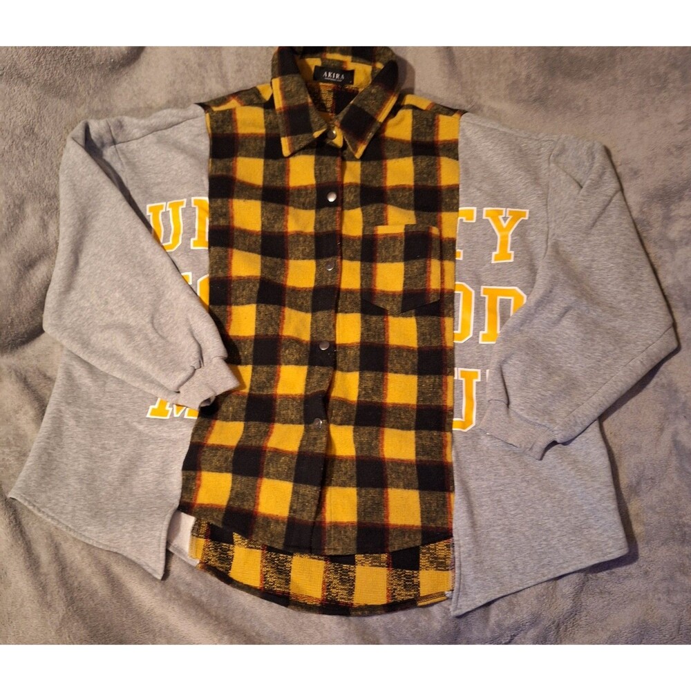 AKIRA Tomboy Babe Jacket Gray / Yellow-Black Plaid Terry/Flannel Oversize  S